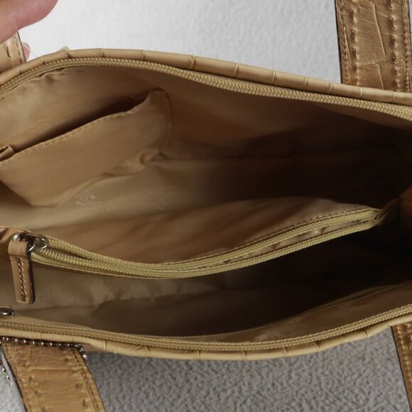 FOSSIL CROC Beige EMBOSSED LEATHER SATCHEL BAG TOTE HANDBAG s-9360 - Picture 2 of 3